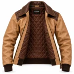 Eclipse Sand / Chocolate Women's Leather Minimal Two-Tone Aviator | Blackstone Jackets - Image 4
