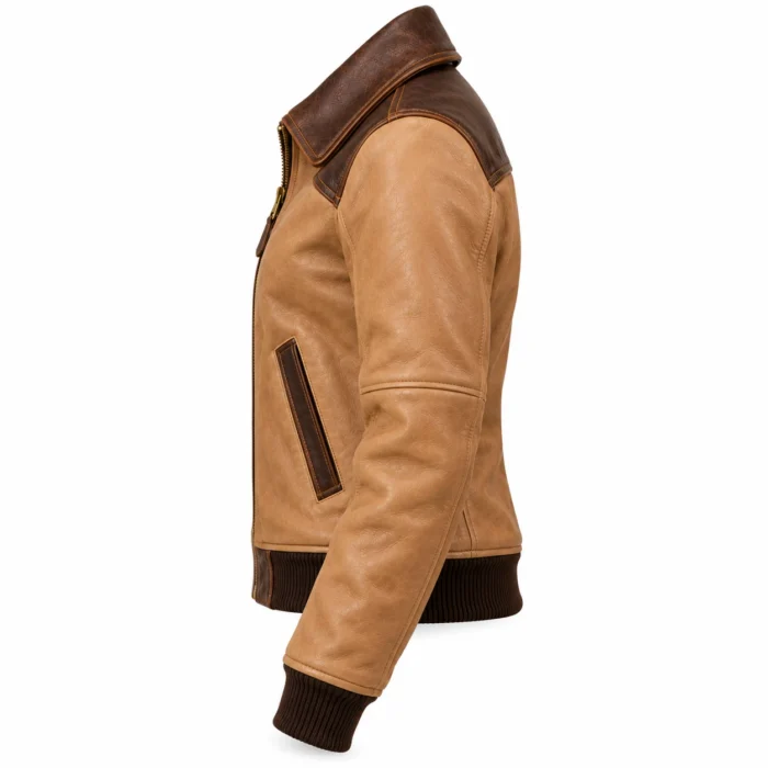 Eclipse Sand / Chocolate Women's Leather Minimal Two-Tone Aviator | Blackstone Jackets - Image 3