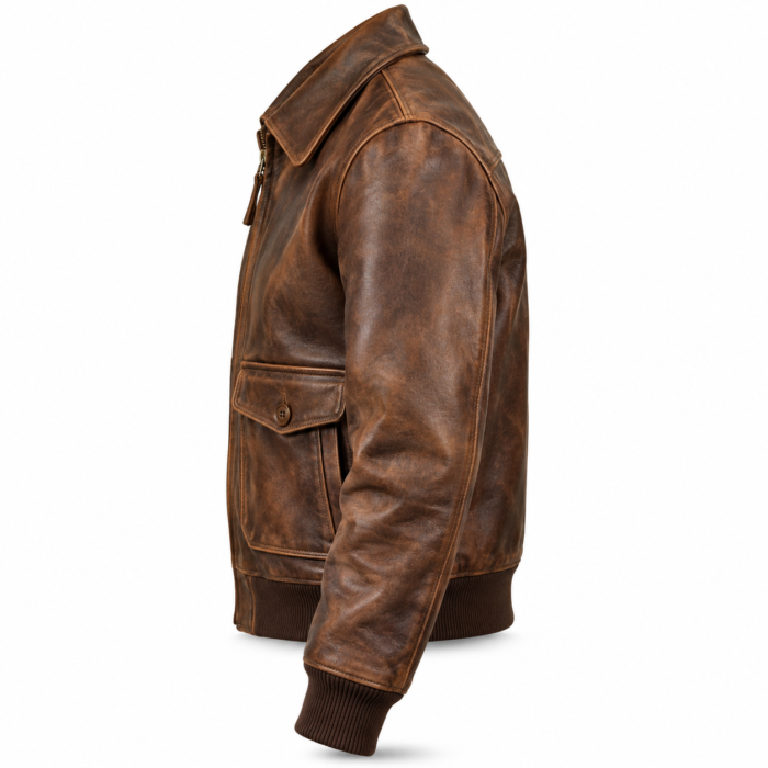 Atlas Distressed Brown Men's A-2 Flight Leather Jacket | Blackstone Jackets