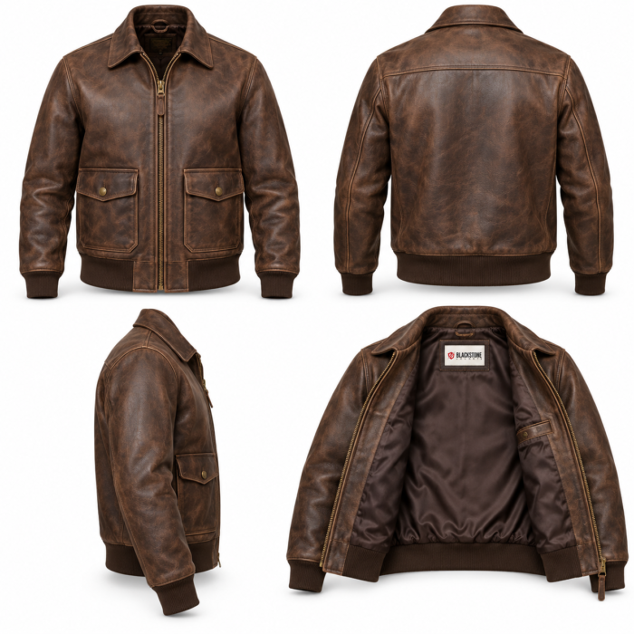 Atlas Distressed Brown Men's A-2 Flight Leather Jacket | Blackstone Jackets