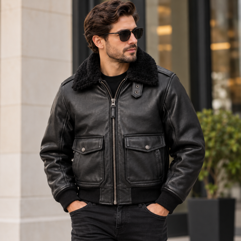 Hawk Black Men's G-1 Flight Leather Jacket | Blackstone Jackets