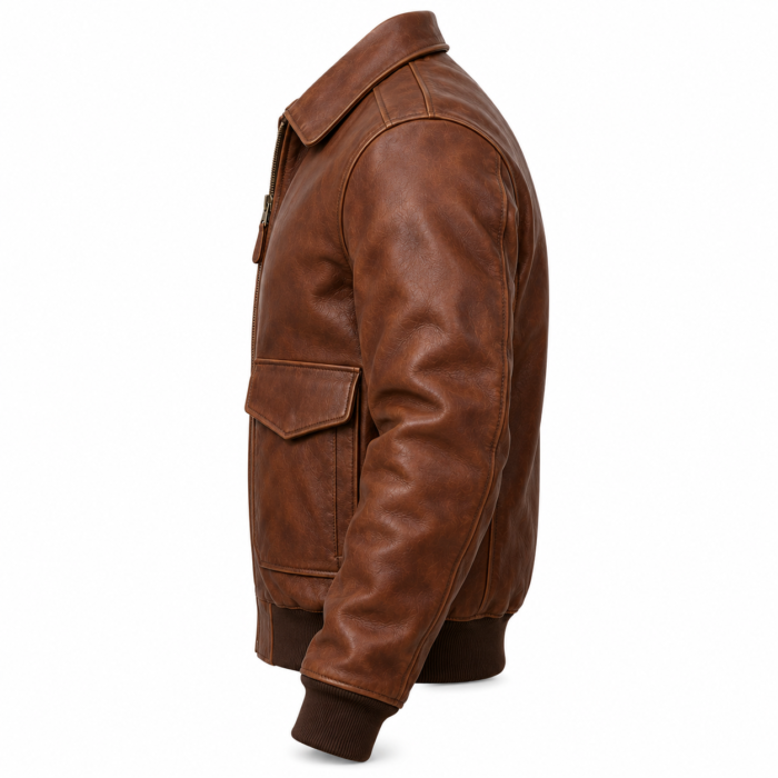 Beacon Medium Brown Men's A-2 Flight Leather Jacket | Blackstone Jackets