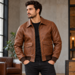 Liberty Medium Brown Men's A-2 Flight Leather Jacket | Blackstone Jackets