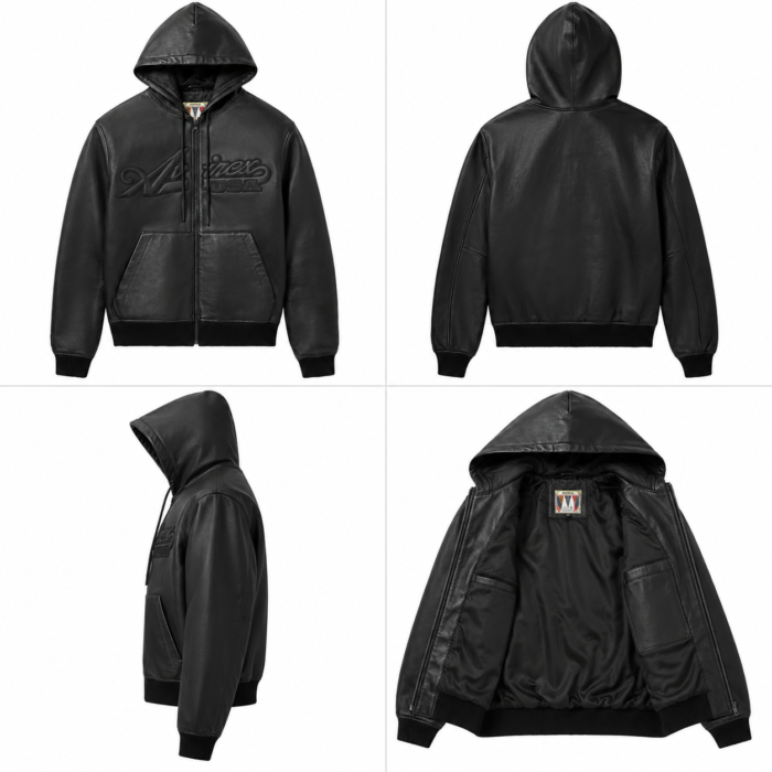 Avirex Black Leather Hooded Bomber Jacket | Blackstone Jackets