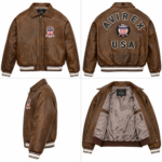 Avirex USA Brown Leather Bomber Jacket with Vintage Back Logo | Blackstone Jackets