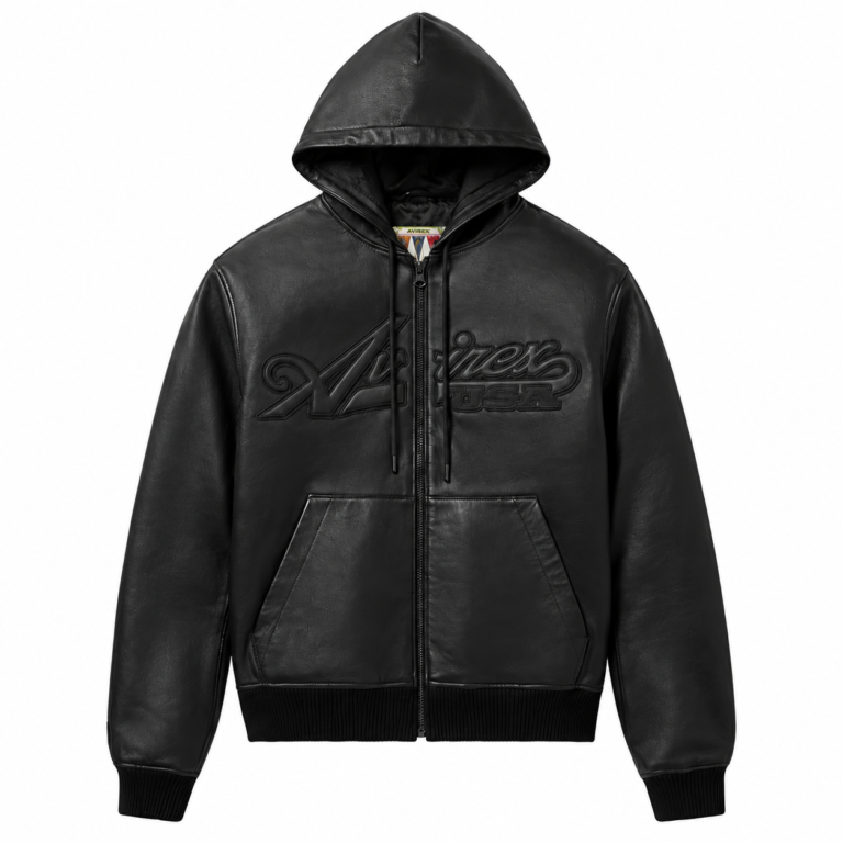Avirex Black Leather Hooded Bomber Jacket | Blackstone Jackets