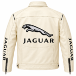 Jaguar Cream Leather Cafe Racer Jacket | Blackstone Jackets