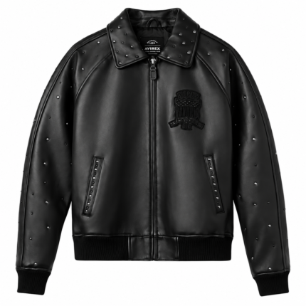 Avirex Black Studded Men’s Leather Bomber Jacket | Blackstone Jackets
