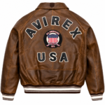 Avirex USA Brown Leather Bomber Jacket with Vintage Back Logo | Blackstone Jackets - Image 3