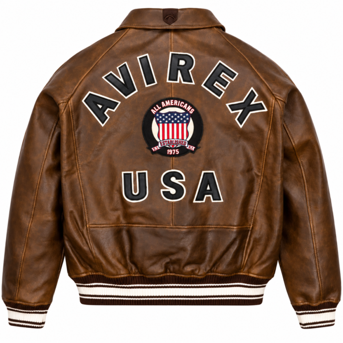 Avirex USA Brown Leather Bomber Jacket with Vintage Back Logo | Blackstone Jackets - Image 3
