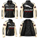 Jaguar Racing Black and Cream Leather Biker Jacket | Blackstone Jackets - Image 6