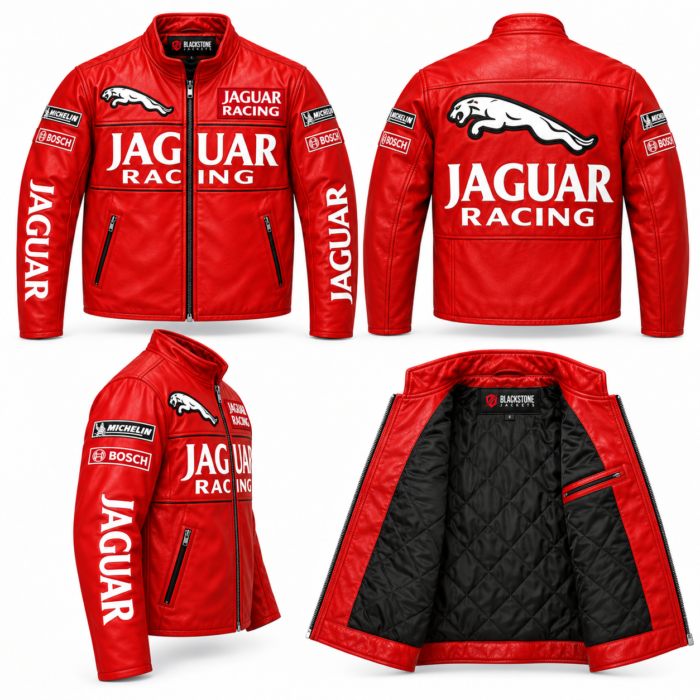 Premium Men’s Red Jaguar Racing Leather Jacket – Blackstone Jackets