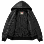 Avirex Black Leather Hooded Bomber Jacket | Blackstone Jackets