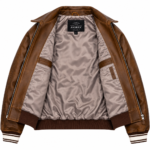 Avirex USA Brown Leather Bomber Jacket with Vintage Back Logo | Blackstone Jackets