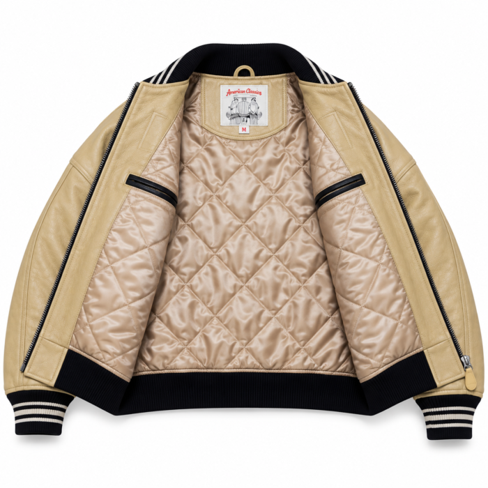 Avirex Normandy Campaign Cream Leather Bomber Jacket | Blackstone Jackets