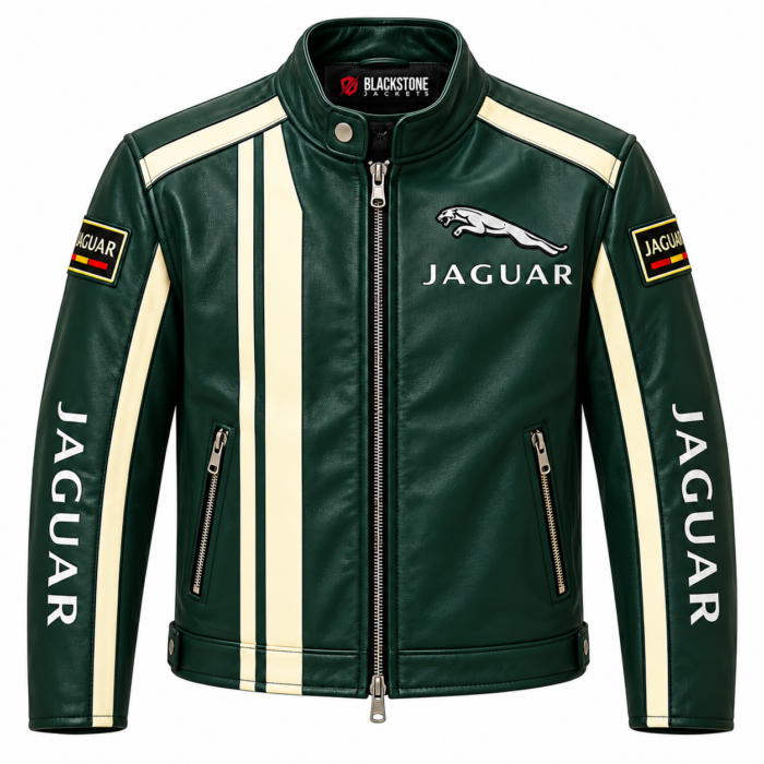 1.6gren jacket (6) Jaguar Racing Green Leather Biker Jacket with Cream Stripes | Blackstone Jackets