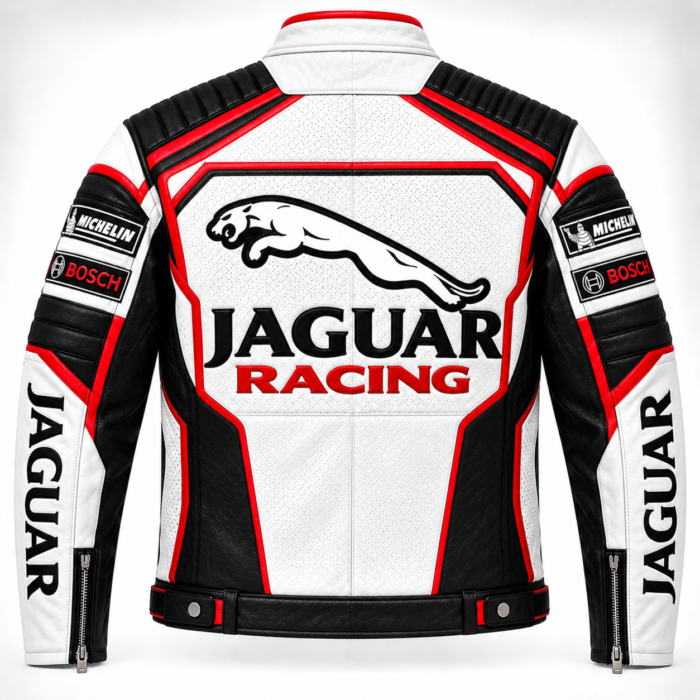 Jaguar Racing White Leather Motorcycle Jacket | Blackstone Jackets