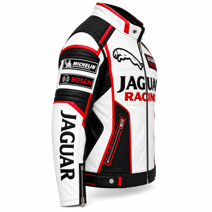 Jaguar Racing White Leather Motorcycle Jacket | Blackstone Jackets