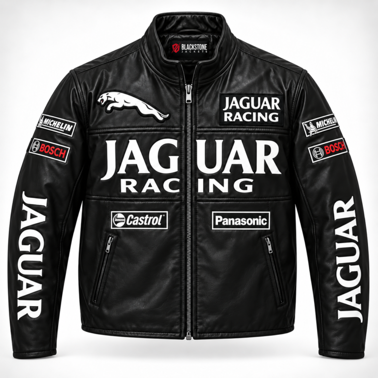 Men’s Black Jaguar Racing Leather Jacket – Premium Motorsport Racer Jacket Blackstone jacket