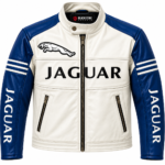 Jaguar Blue and White Leather Racing Jacket | Blackstone Jackets