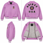 Avirex Purple Leather Bomber Jacket with USA Back Logo | Blackstone Jackets