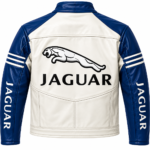 Jaguar Blue and White Leather Racing Jacket | Blackstone Jackets