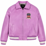 Avirex Purple Leather Bomber Jacket with USA Back Logo | Blackstone Jackets