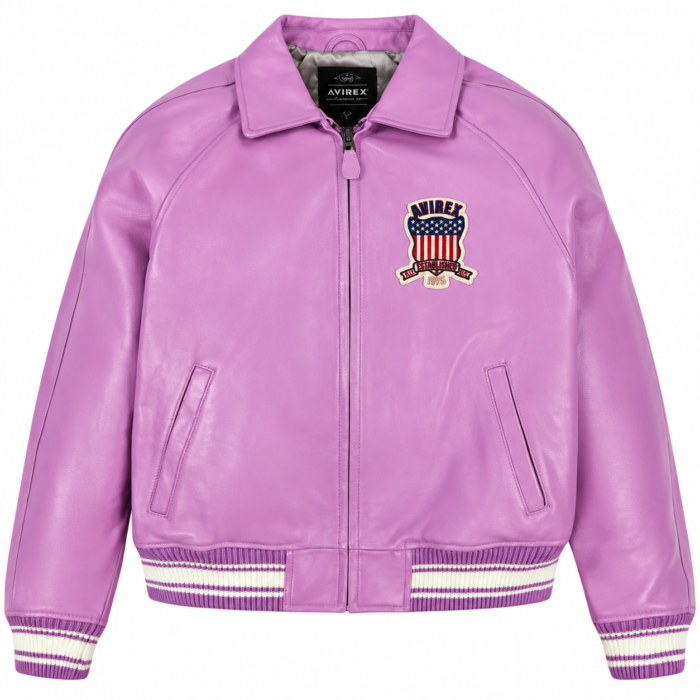 2.2purpel leather jacket (2) Avirex Purple Leather Bomber Jacket with USA Back Logo | Blackstone Jackets