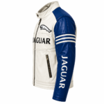 Jaguar Blue and White Leather Racing Jacket | Blackstone Jackets