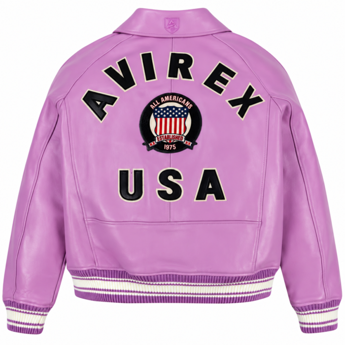 Avirex Purple Leather Bomber Jacket with USA Back Logo | Blackstone Jackets