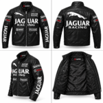 Men’s Black Jaguar Racing Leather Jacket – Premium Motorsport Racer Jacket Blackstone jacket