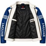 Jaguar Blue and White Leather Racing Jacket | Blackstone Jackets