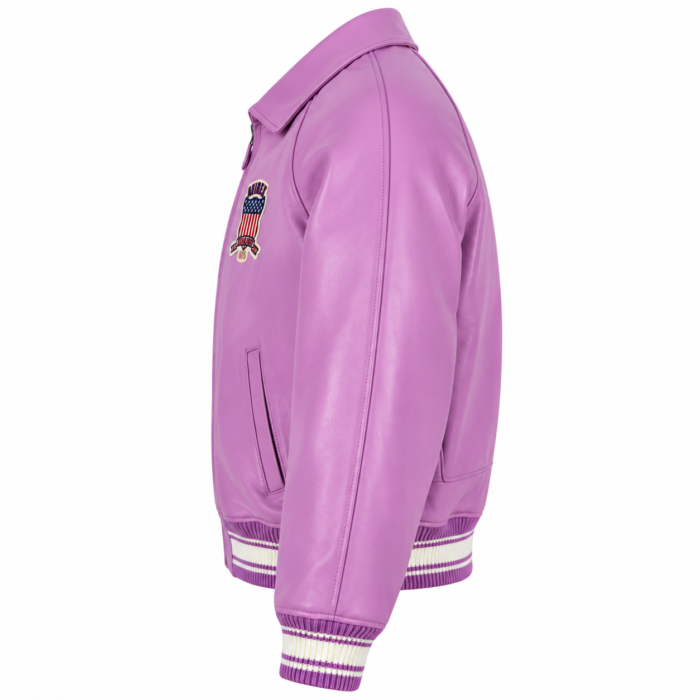 Avirex Purple Leather Bomber Jacket with USA Back Logo | Blackstone Jackets