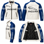 Jaguar Blue and White Leather Racing Jacket | Blackstone Jackets