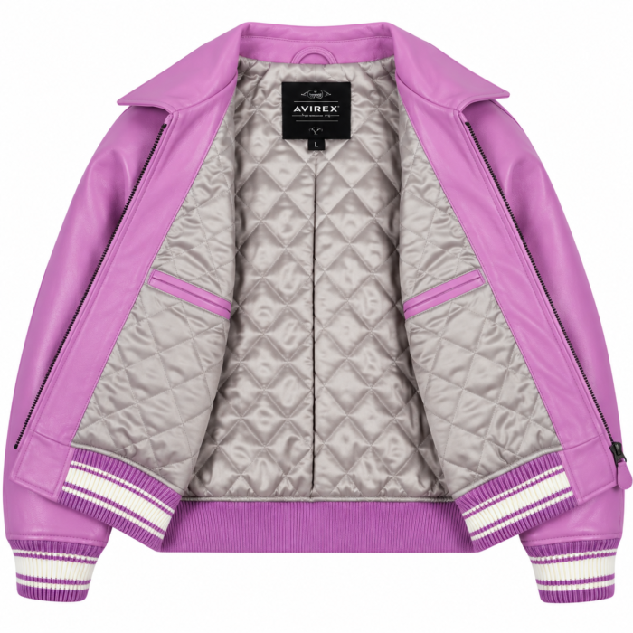 Avirex Purple Leather Bomber Jacket with USA Back Logo | Blackstone Jackets