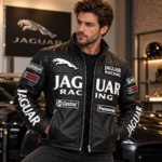 Men’s Black Jaguar Racing Leather Jacket – Premium Motorsport Racer Jacket Blackstone jacket