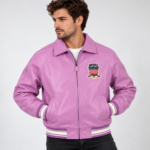 Avirex Purple Leather Bomber Jacket with USA Back Logo | Blackstone Jackets