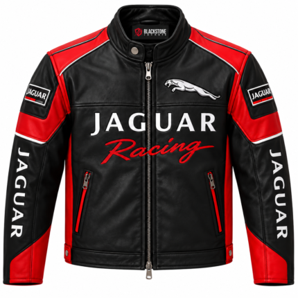 Jaguar Racing Black and Red Leather Biker Jacket | Blackstone Jackets