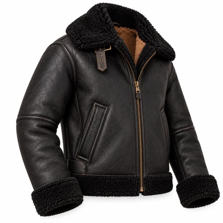 Atlas Black With Black Shearling Men's B-3 Shearling Flight Leather Jacket | Blackstone Jackets