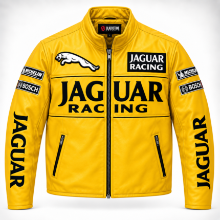 Men’s Yellow Jaguar Racing Leather Jacket – Premium Blackstone jacket