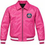 Avirex Pink Leather Bomber Jacket USA Logo | Blackstone Jackets
