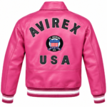 Avirex Pink Leather Bomber Jacket USA Logo | Blackstone Jackets