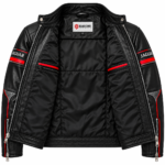 Jaguar Black Racing Leather Jacket with Red Accents | Blackstone Jackets