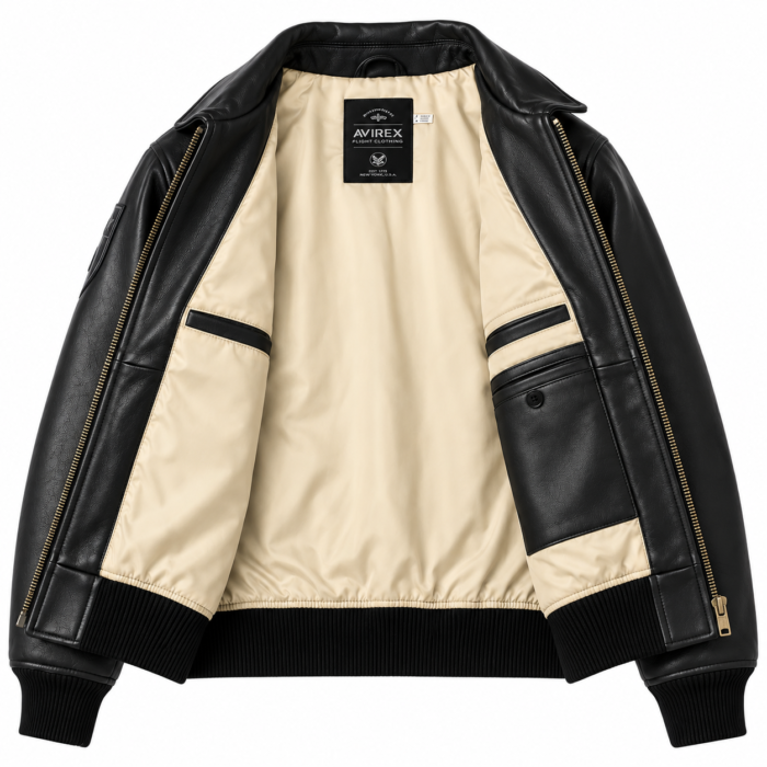 Avirex Men’s Black Leather Flight Bomber Jacket | Blackstone Jackets