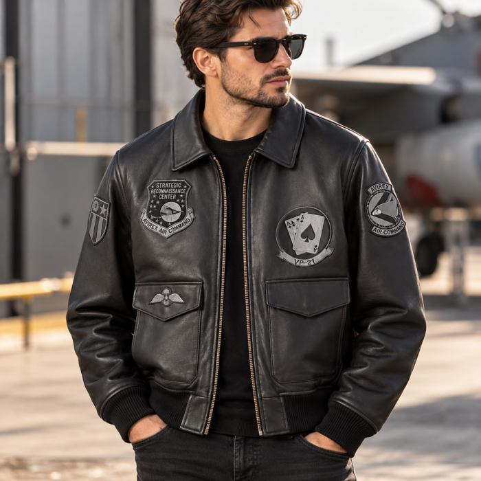 Avirex Men’s Black Leather Flight Bomber Jacket | Blackstone Jackets
