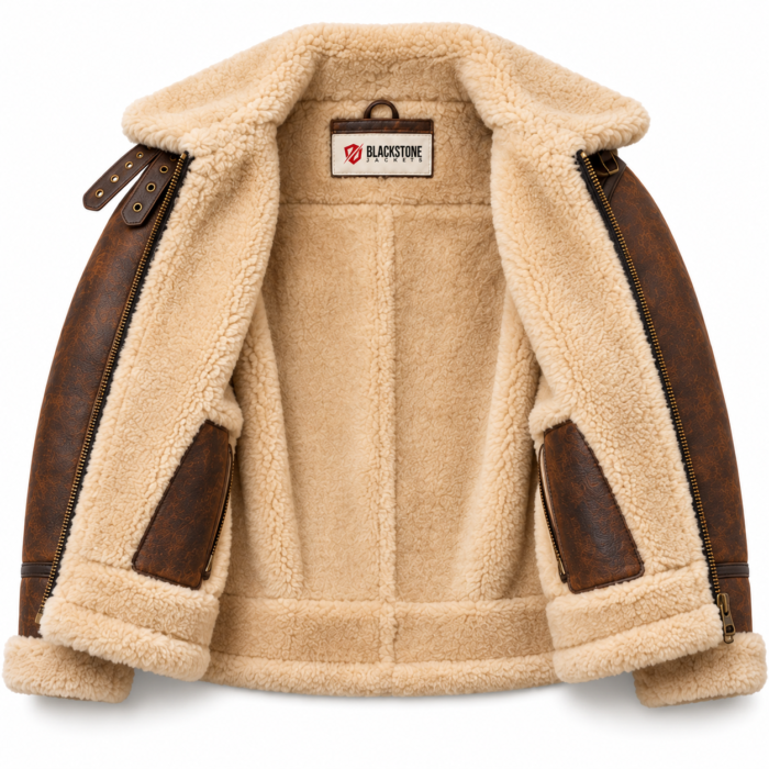 Cobra Tobacco Brown With Natural Shearling Men's B-3 Shearling Flight Leather Jacket | Blackstone Jackets