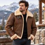Cobra Tobacco Brown With Natural Shearling Men's B-3 Shearling Flight Leather Jacket | Blackstone Jackets
