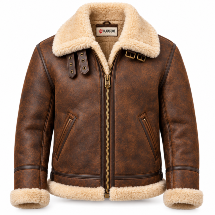 Cobra Tobacco Brown With Natural Shearling Men's B-3 Shearling Flight Leather Jacket | Blackstone Jackets