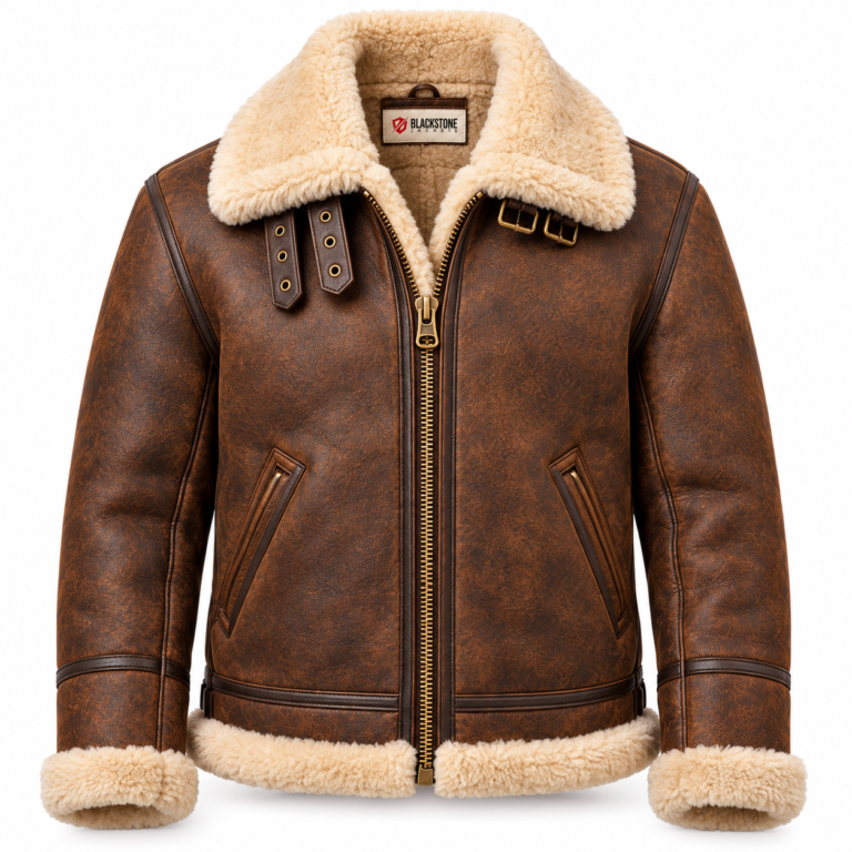 Cobra Tobacco Brown With Natural Shearling Men's B-3 Shearling Flight Leather Jacket | Blackstone Jackets