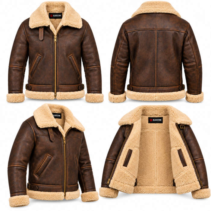 Dakota Espresso With Tan Shearling Men's B-3 Shearling Flight Leather Jacket | Blackstone Jackets